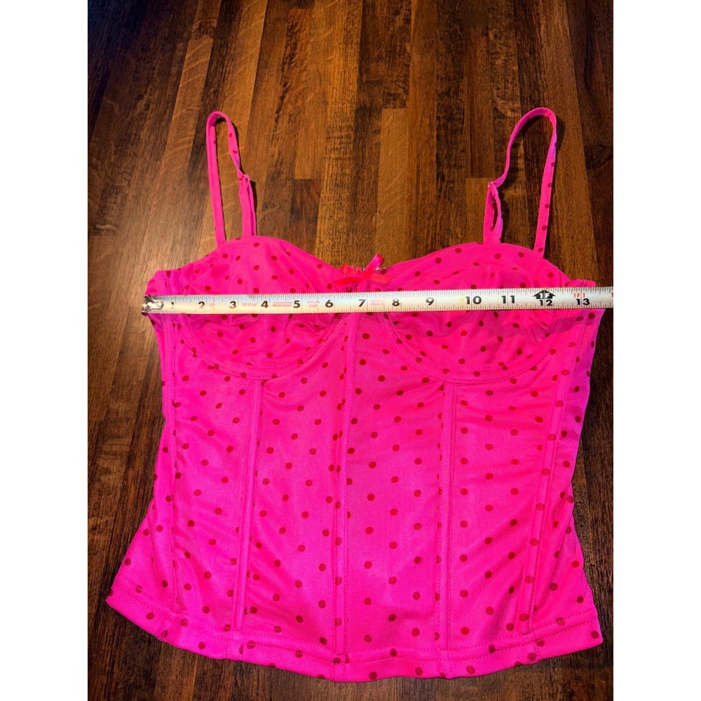 Pretty Garbage Neon Pink Red Polka Dot Corset Top Cami Zip Back Medium - Picture 2 of 5